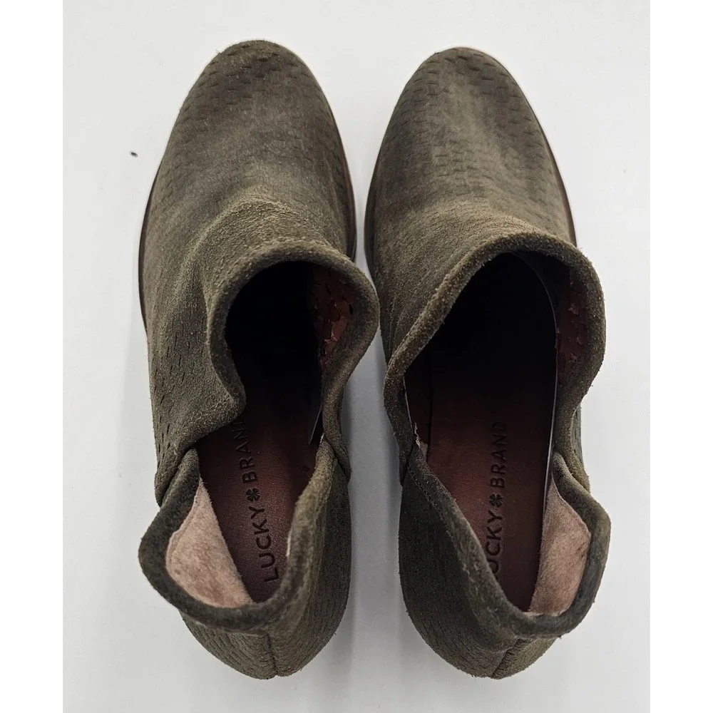 Lucky Brand Ankle Booties Women's 8.5 Baley Green Suede Leather Perforated Boots